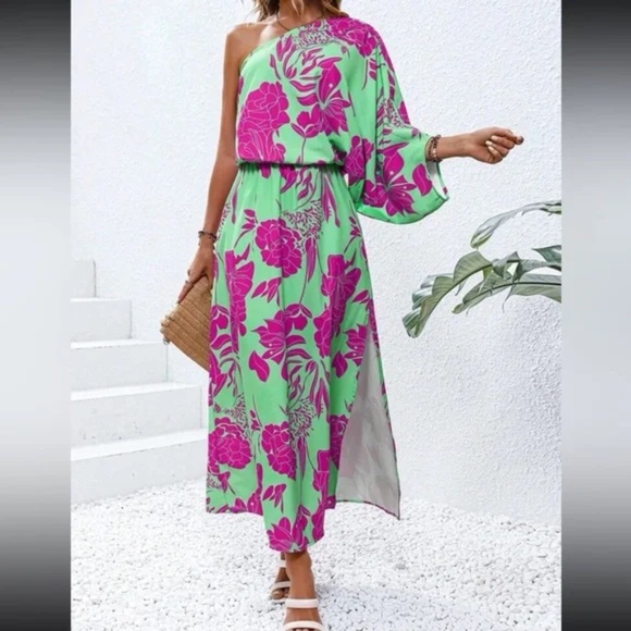 Boho Floral Print One Shoulder Maxi Dress - Picture 8 of 14